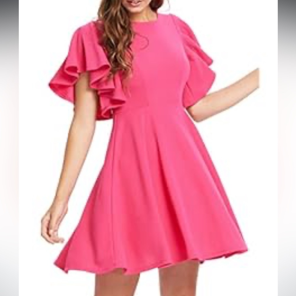 Pink Flutter Sleeve Flowy Dress